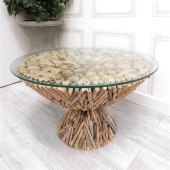 Round Glass Top Driftwood Coffee Table